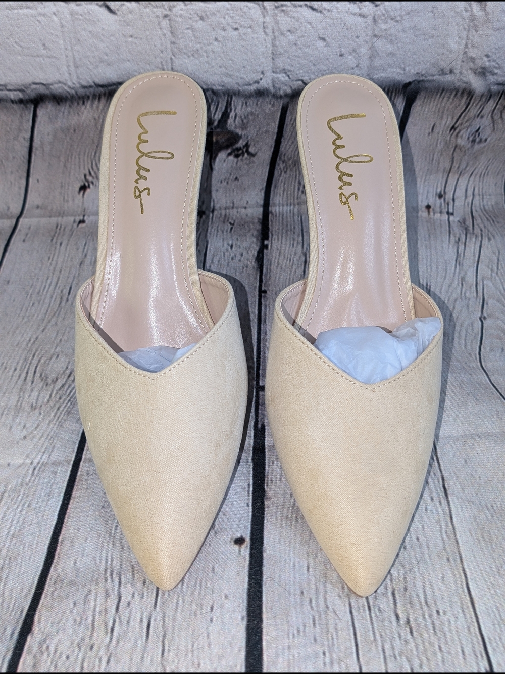 Lulu's Cream Pointed Toe Slide Mules NIB 8.5